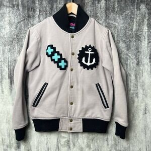 Y2K Pink Dolphin Varsity Letterman Jacket Button Up Coat Unisex 80s Style Coat S